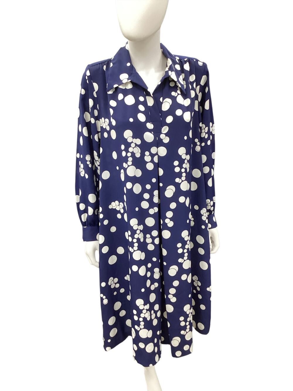 VTG Rebecca Stuart Dress Women’s Size L/XL Midi Long Sleeve ALine Swing PolkaDot